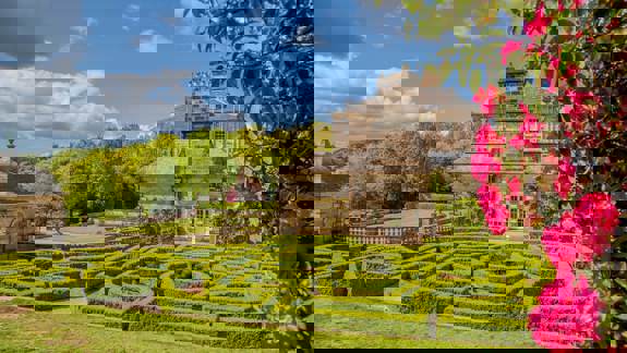 A well-maintained intricate hedge maze, located in front of the Edwardian mansion, Pollok House.