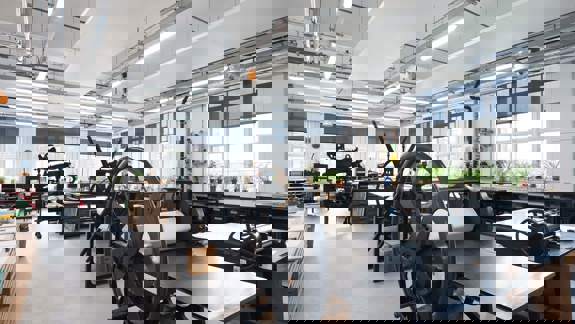 Interior of the Stow Building at Glasgow School of Art, showing an airy print studio with large presses, bright lighting, and tall windows.